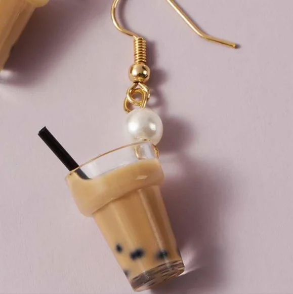 Bubble Tea Earrings with Pearl Accent - Picture 3 of 6